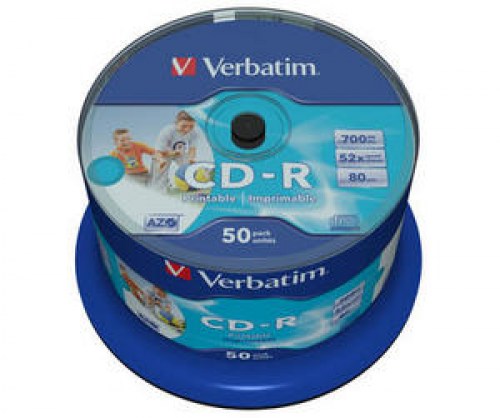 Verbatim CD-R 52x 700MB 50p cake box DataLife+,AZO, Inkjet, Wide printable
