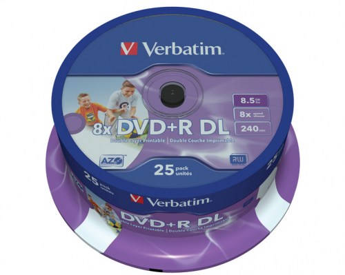 Verbatim DVD+R 8x 8,5GB DL 25p cake box AZO, matte silver, duallayer