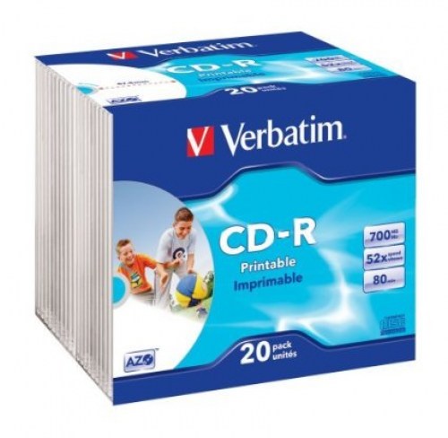 Verbatim CD-R 52x 700MB 20p slim case DataLife+.Super AZO, Wide printable