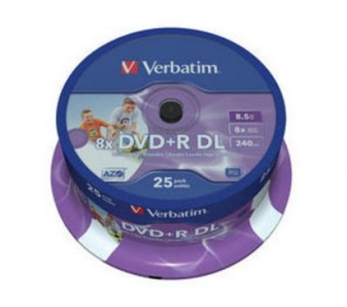 Verbatim DVD+R 8x 8,5GB DL 25p cake box DataLife+, double layer,mat, nadruk