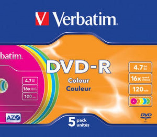 Verbatim DVD-R 16x 4,7GB 5p slim case DataLife+AZO+,scratch res,bez nadr,kolor