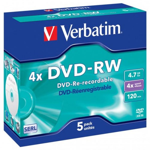 Verbatim DVD-RW 4x 4,7GB 5p jewel box DataLife + bez możliwości nadruku