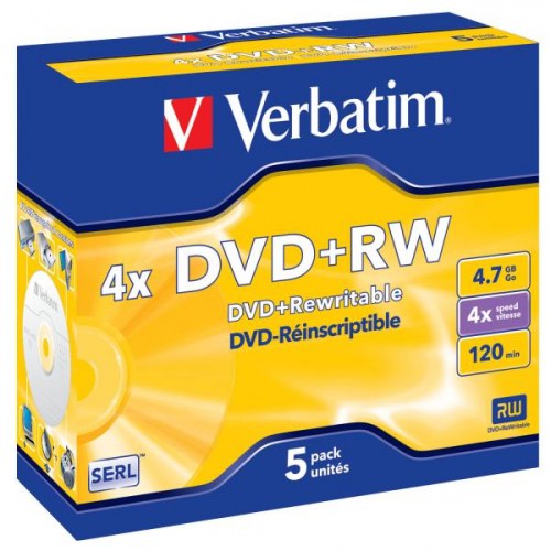 Verbatim DVD+RW 4x 4,7GB 5p jewel box DataLife + bez możliwości nadruk matt