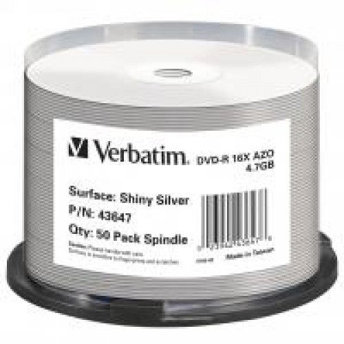 Verbatim DVD-R 16x 4,7GB 50p cake box DataLife, shiny silver, bez nadruku