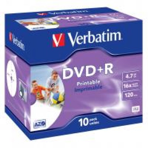 Verbatim DVD+R 16x 4,7GB 10p jewel box DataLife+AZO,Adv.AZO+, Wide Printable