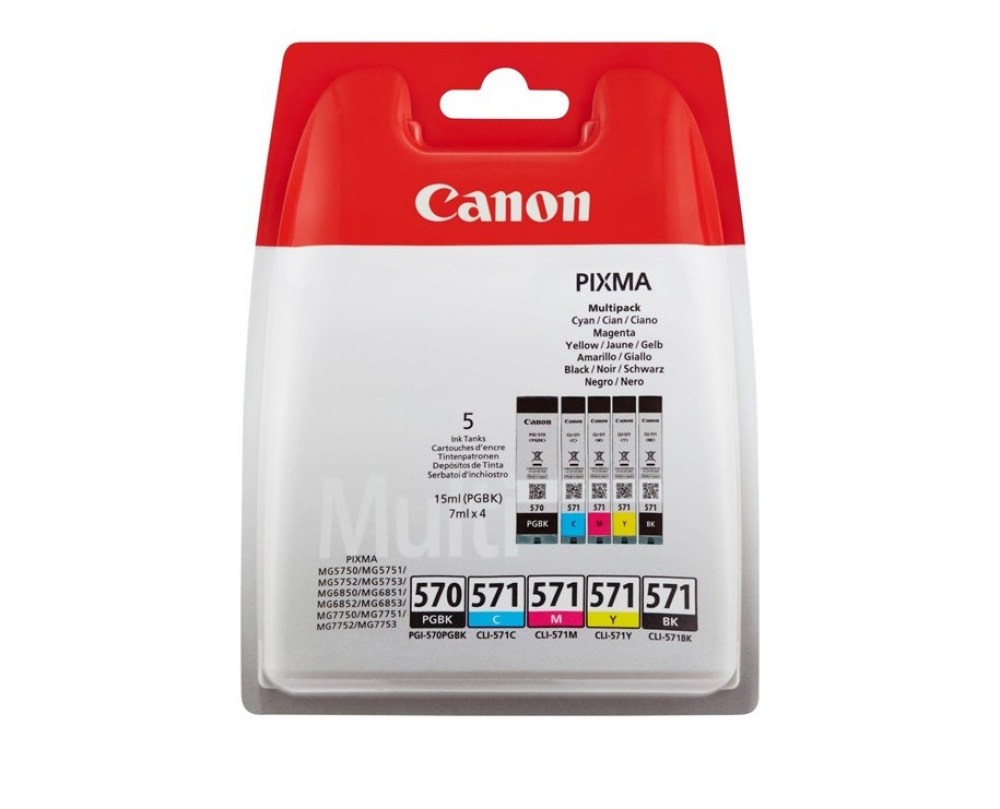 Canon Tusz PGI-570/CLI-571 PGBK/C/M/Y/BK MultiPack, 4 x 7 ml. + PGBK x 15 ml.