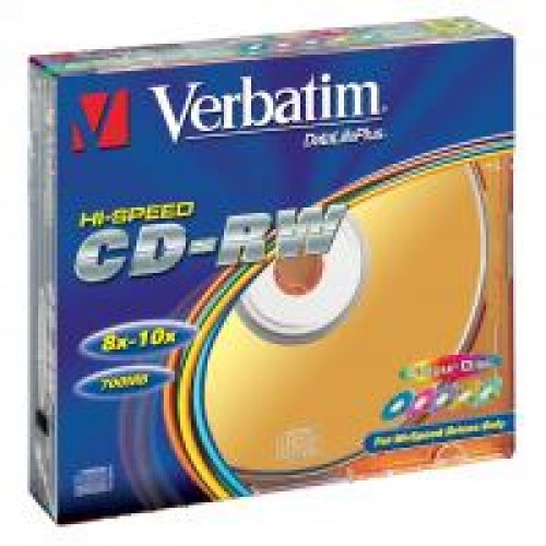 Verbatim CD-RW 12x 700MB 5p jewel slim DataLife+,bez nadruku, kolor